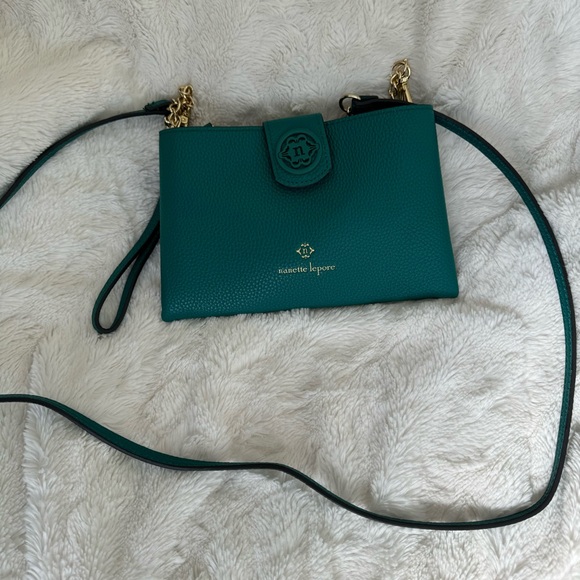 Nanette Lepore Francine Teal Green Pebbled Crossbody Wristlet - Picture 5 of 14